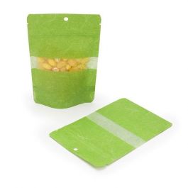 Doypack papier de riz Vert avec fenêtre 10x6x15cm | 57g Trou Suspension Rond (100 pièces) [ZBGR2GRH]