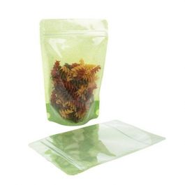 Doypack papier de riz Vert avec avant transparant 15x9x23.2cm | 312g (100 pièces) [ZBGR7GRC]