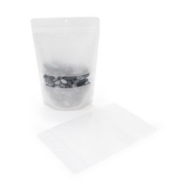 Doypack papier de riz Blanc avec fenêtre 15x9x23.2cm| 312g Trou Suspension Rond (100 pièces) [ZBGR7WH]