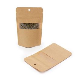 Doypack Kraft avec fenêtre horizontale 8x5x13cm | 28g Trou Suspension Rond (100 pièces) [ZBGW1KH]