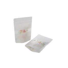 Doypack Blanc Kraft avec fenêtre horizontale 10.2x6x15.2cm | 57g (100 pièces) [ZBGW2WK]