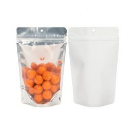 Doypack Métallisé et dos Blanc 13x8x20.5cm | 113g Trou Suspension Rond (100 pièces) [ZBGW3H]