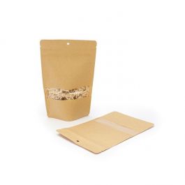 Doypack Kraft avec fenêtre horizontale 10.2x6x15.2cm | 57g trou suspension rond (100 pièces) [ZBGW2KH]