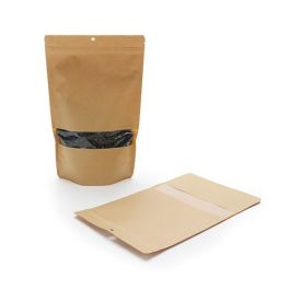 Doypack Kraft avec fenêtre horizontale 17.1x8.9x28.5cm Trou Suspension Rond | 340g (100 pièces) [ZBGW4KH]