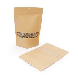 Doypack Kraft avec fenêtre horizontale 15x9x23cm | 312g trou suspension rond (100 pièces) [ZBGW7KH]