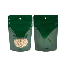 Doypack vertes avec fenêtre ovale 10,2x6x15,2cm | 57g Trou de suspension (100 pièces) [ZBGO2HGH]