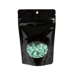 Doypack Noir avec fenêtre ovale 10,2x6x15,2cm | 57g Trou de suspension (100 pièces) [ZBGO2BH]