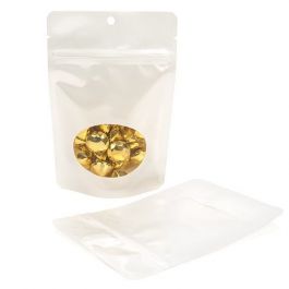 Doypack Blanc nacré avec fenêtre 10.2x6x15.2cm | 57g Trou Suspension Rond (100 pièces) [ZBGO2PH]