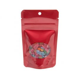 Doypack Rouge avec fenêtre ovale 8x5x13cm | 28g Trou Suspension Rond (100 pièces) [ZBGO1RH]