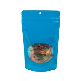 Doypack Bleu avec fenêtre ovale 13x7,9x20,6cm | 113g Trou de suspension (100 pièces) [ZBGO3BLH]